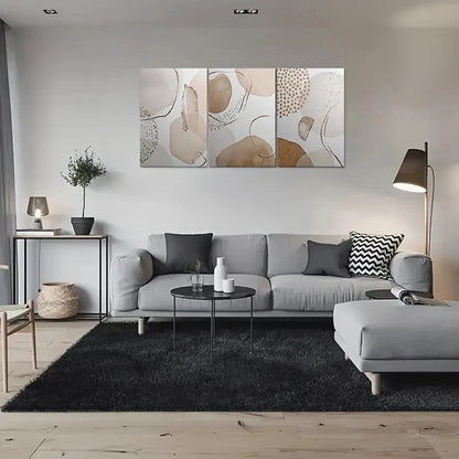 3pcs Abstract Design Beige Brown White Metal Print Ready to Hang Art - Bella Home Decor