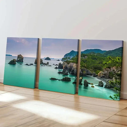 3pcs Tropical Beach Landscape with Rocks & Trees Wall Art Set Canvas Framed 60x90cm - High Quality Print 100% Australian Made Wall Canvas Ready to Hang - Bella Home Decor