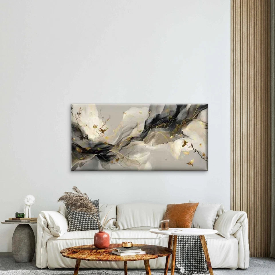 Golden Marble-like Abstract WaveWall Art Canvas Office Home Room Framed 120x60cm - Bella Home Decor