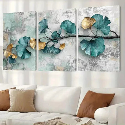 3pcs Modern Decorative Abstract Ginkgo Leaves  Art Set Canvas Unframed - High Quality Print 100% Australian Made Wall Canvas