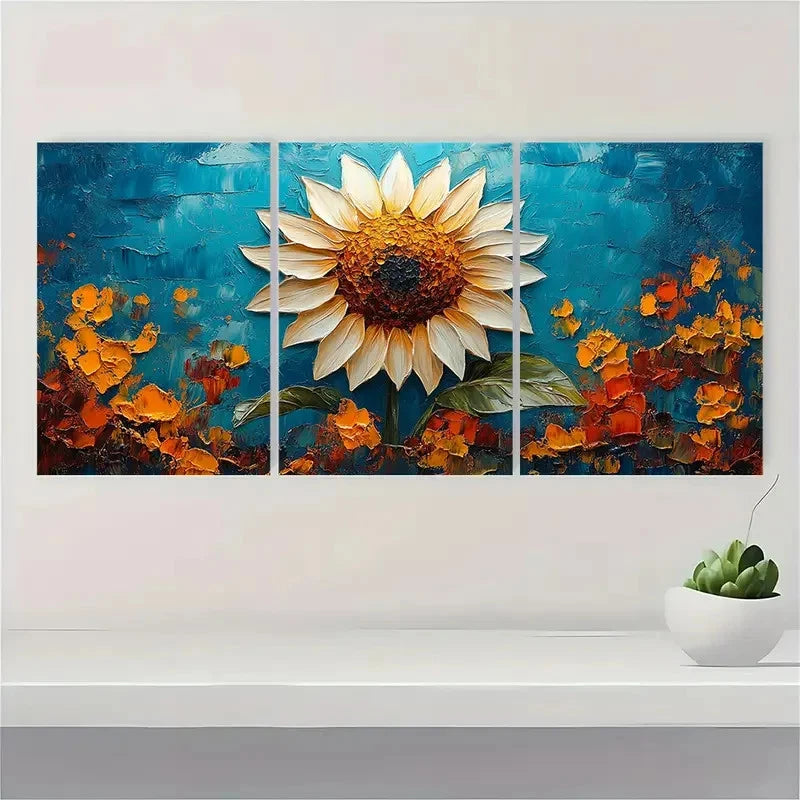 3pcs White Sunflower JH  Wall Art Set Canvas Framed 40x60cm - High Quality Print 100% Australian Made Wall Canvas Ready to Hang