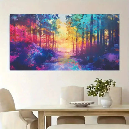 Vibrant Abstract Forest Land Wall Art Canvas Office Home Room Framed 120x60cm