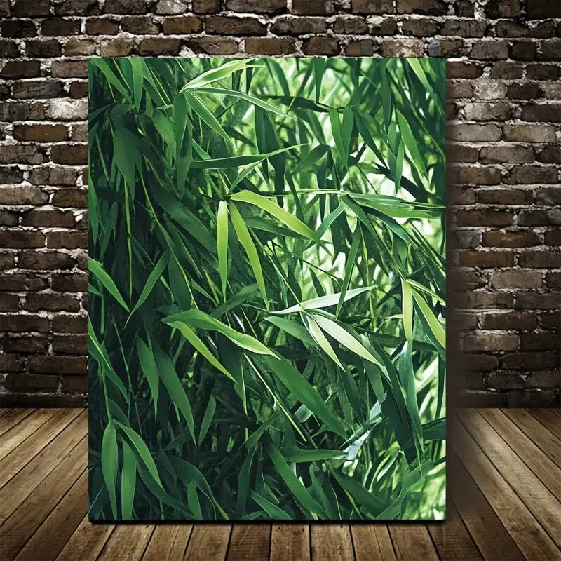 Vibrant Emerald Green Bamboo Meadow Painting 40x60cm Metal Print Ready to Hang - Bella Home Decor