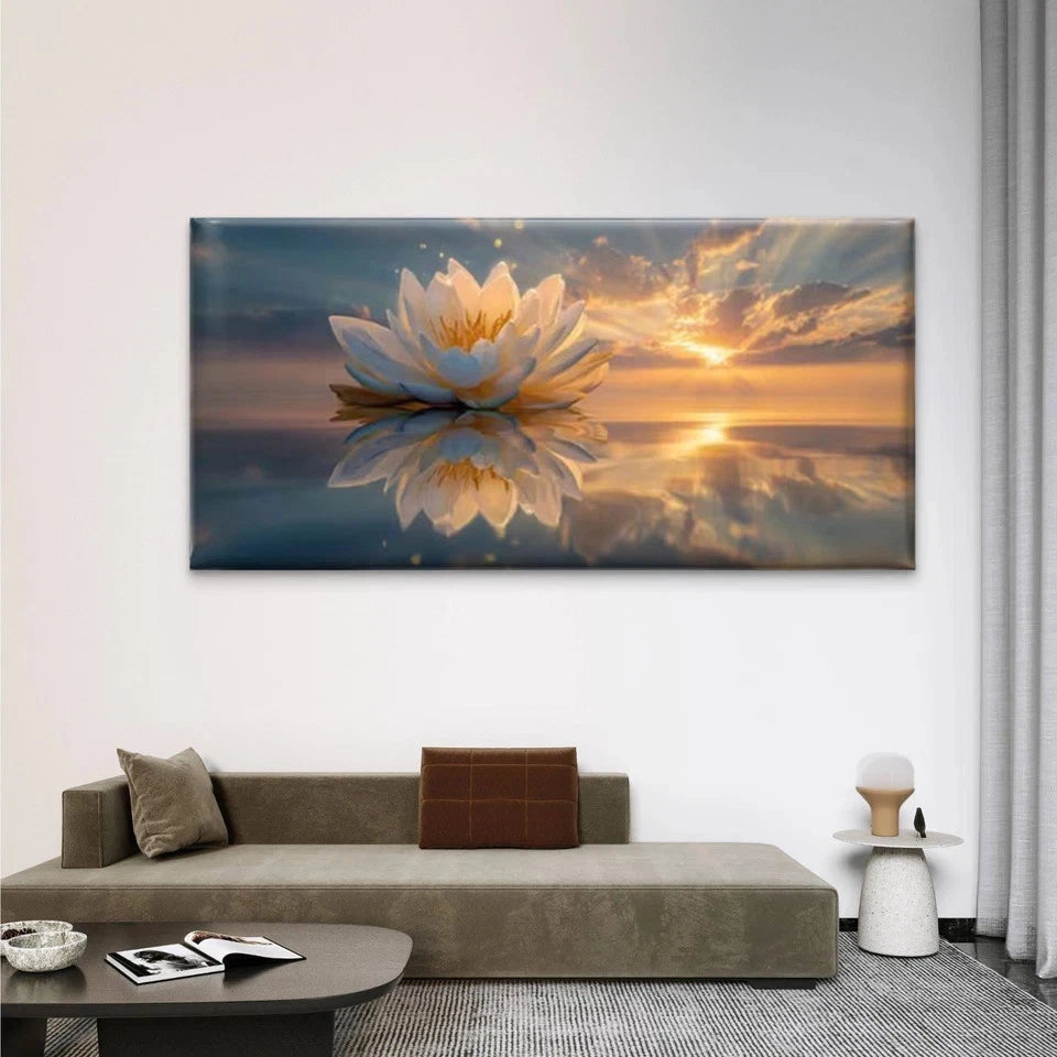 Lotus Flower & Calm Waters Wall Art Canvas Office Home Room Framed 120x60cm