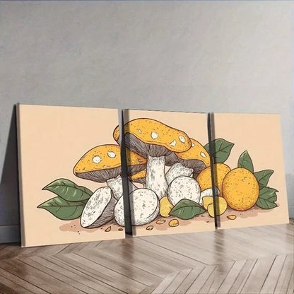 3 PCS Mushrooms For Home Nature Leaves Wall Art Set Canvas Unframed - High Quality Print 100% Australian Made Wall Canvas - Bella Home Decor