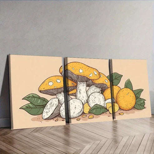 3 PCS Mushrooms For Home Nature Leaves Wall Art Set Canvas Unframed - High Quality Print 100% Australian Made Wall Canvas