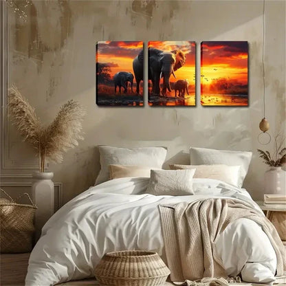 3pcs Walking Elephant At Sunset Wall Art Set Canvas Unframed - High Quality Print 100% Australian Made Wall Canvas