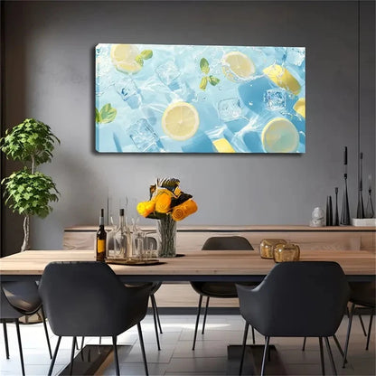 Ice Cubes In Blue Water Wall Art Canvas Office Home Room Framed 120x60cm