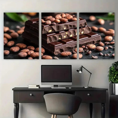 3pcs Cocoa Beans Chocolate Décor Perfect Wall Art Set Canvas Framed 40x60cm - High Quality Print 100% Australian Made Wall Canvas Ready to Hang - Bella Home Decor