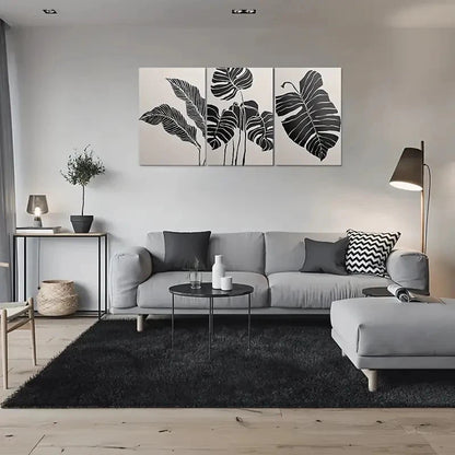 3pcs Abstract Leaf Black and White Minimalist Metal Print Ready to Hang Art - Bella Home Decor