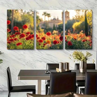 3pcs Vibrant Floral & Architectural Perfect Wall Art Set Canvas Framed 50x70cm - High Quality Print 100% Australian Made Wall Canvas Ready to Hang