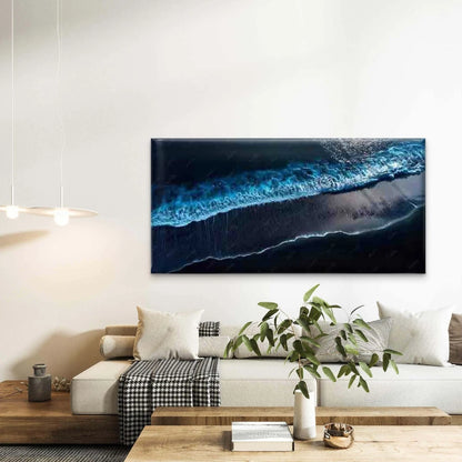 Blue And Black Coastal Scene Wall Art Canvas Office Home Room Framed 120x60cm - Bella Home Decor