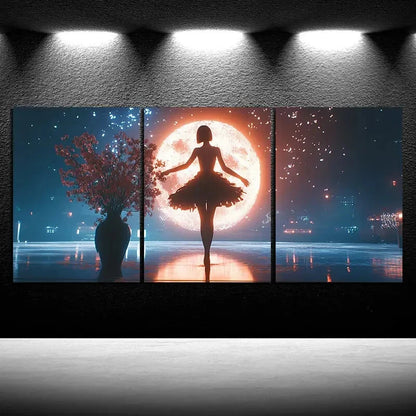 3pcs The Girl Dancing Under The Starry Sky Metal Print Ready to Hang Art - Bella Home Decor