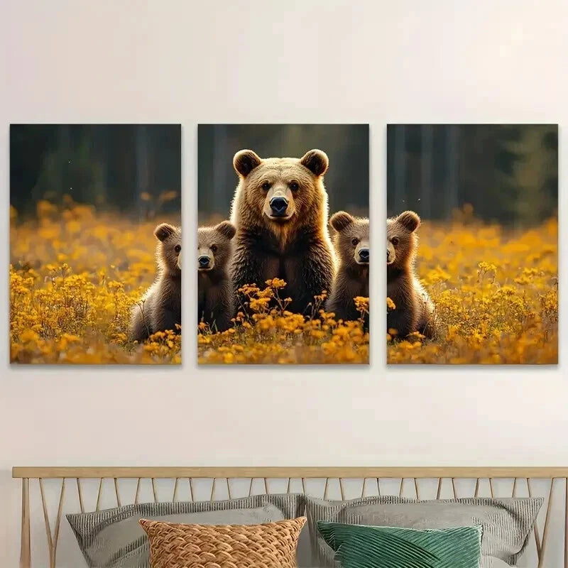 3pcs Family Bear Décor Nature Animal Perfect Wall Art Set Canvas Framed 60x90cm - High Quality Print 100% Australian Made Wall Canvas Ready to Hang - Bella Home Decor