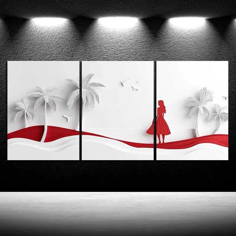 3pcs Abstract Coconut Trees Beach Metal Print Ready to Hang Art - Bella Home Decor
