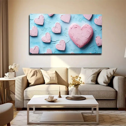 Pink Heart Pattern Love & Wall Art Canvas Office Home Room Framed 120x60cm