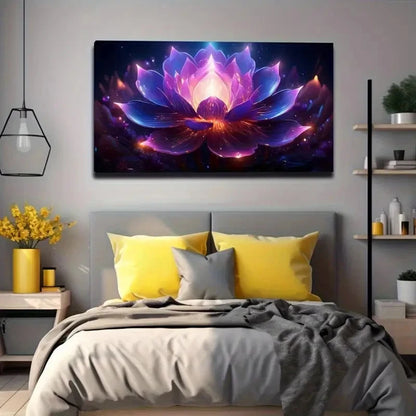 Vibrant Purple Lotus Flower Wall Art Canvas Office Home Room Framed 120x60cm