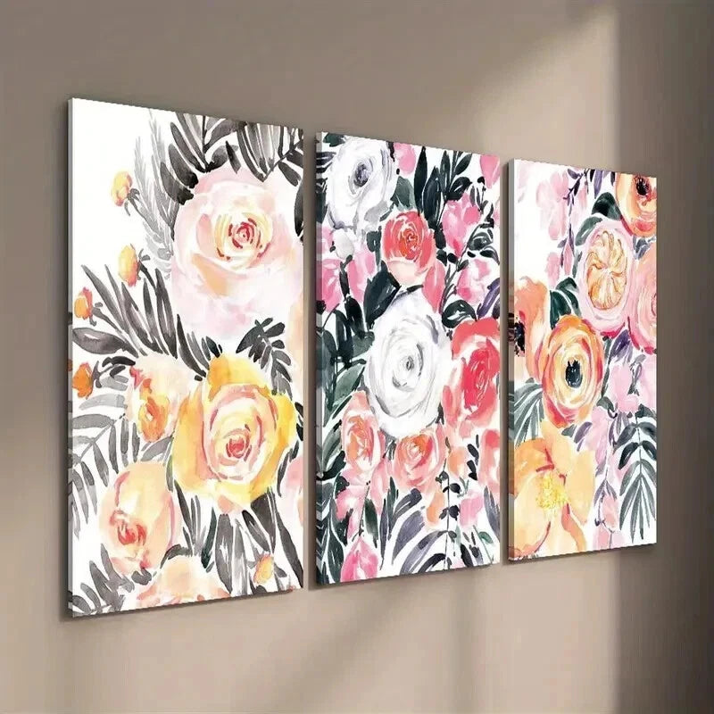 3pcs Botanical Colorful Flowers and Plant Leaves Wall Art Set Canvas Framed 40x60cm - High Quality Print 100% Australian Made Wall Canvas Ready to Hang