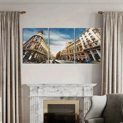 3pcs European City Street View Landscape Wall Art Set Canvas Framed 50x70cm - High Quality Print 100% Australian Made Wall Canvas Ready to Hang - Bella Home Decor