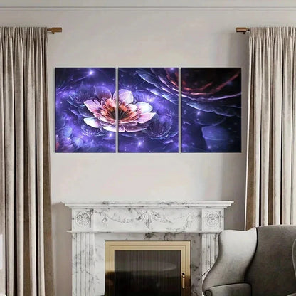 3pcs Psychedelic Floral Abstract Fractal Flower Wall Art Set Canvas Framed 50x70cm - High Quality Print 100% Australian Made Wall Canvas Ready to Hang