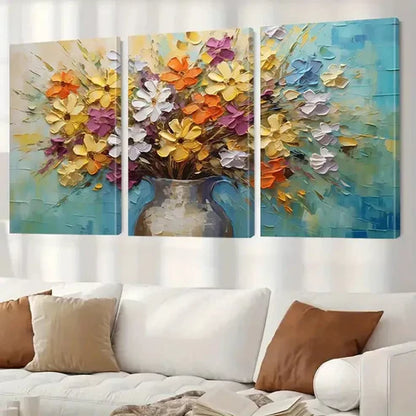 3pcs Vibrant Colorful Modern Decorative Bouquet   Art Set Canvas Unframed - High Quality Print 100% Australian Made Wall Canvas