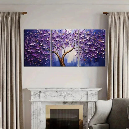 3pcs Abstract Purple Blossom Tree Painting Wall Art Set Canvas Framed 60x90cm - High Quality Print 100% Australian Made Wall Canvas Ready to Hang - Bella Home Decor
