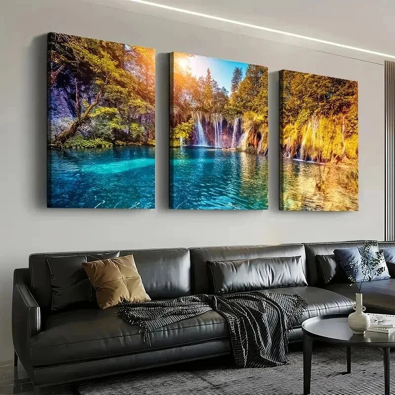3pcs Waterfalls And Rivers Natural Perfect Wall Art Set Canvas Framed 50x70cm - High Quality Print 100% Australian Made Wall Canvas Ready to Hang - Bella Home Decor