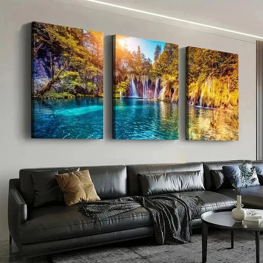 3pcs Waterfalls And Rivers Natural Perfect Wall Art Set Canvas Framed 50x70cm - High Quality Print 100% Australian Made Wall Canvas Ready to Hang