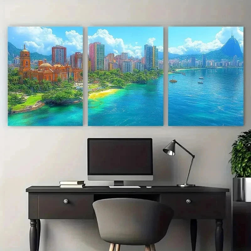 3pcs Featuring Brazil'S Skyline Landmark Perfect Wall Art Set Canvas Framed 50x70cm - High Quality Print 100% Australian Made Wall Canvas Ready to Hang