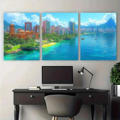 3pcs Featuring Brazil'S Skyline Landmark Perfect Wall Art Set Canvas Framed 50x70cm - High Quality Print 100% Australian Made Wall Canvas Ready to Hang