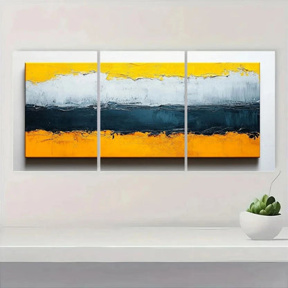 3pcs Abstract Yellow Gray And White Metal Print Ready to Hang Art