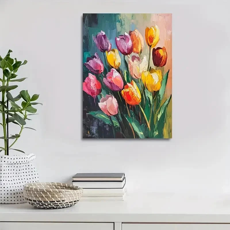 Beautiful Carnation Colorful Vibrant Tulip Painting 40x60cm Metal Print Ready to Hang - Bella Home Decor
