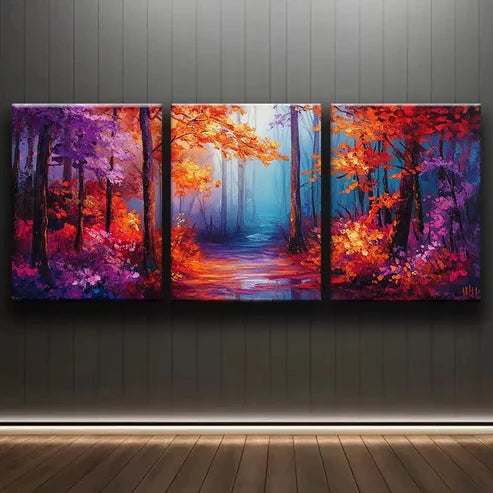 3pcs Autumn Forest Colorful Nature Perfect Wall Art Set Canvas Unframed - High Quality Print 100% Australian Made Wall Canvas - Bella Home Decor