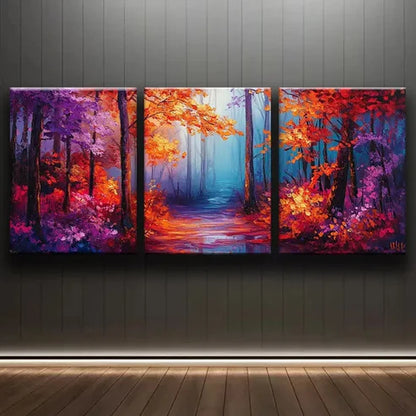 3pcs Autumn Forest Colorful Nature Perfect Wall Art Set Canvas Unframed - High Quality Print 100% Australian Made Wall Canvas - Bella Home Decor