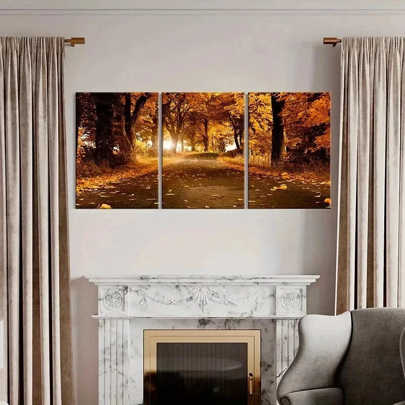 3pcs Path Strewn with Fallen Leaves Wall Art Set Canvas Framed 40x60cm - High Quality Print 100% Australian Made Wall Canvas Ready to Hang - Bella Home Decor