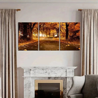 3pcs Path Strewn with Fallen Leaves Wall Art Set Canvas Framed 40x60cm - High Quality Print 100% Australian Made Wall Canvas Ready to Hang - Bella Home Decor