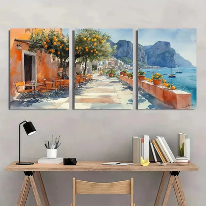 3pcs Italian Cityscape Lemon Tree Perfect Wall Art Canvas Unframed - High Quality Print 100% Australian Made Wall Canvas