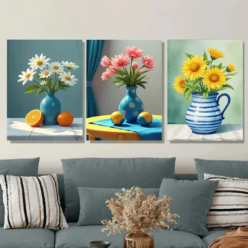 3pcs Beautiful Floral Vibrant Flowers & Fruits Wall Art Set Canvas Unframed - High Quality Print 100% Australian Made Wall Canvas - Bella Home Decor