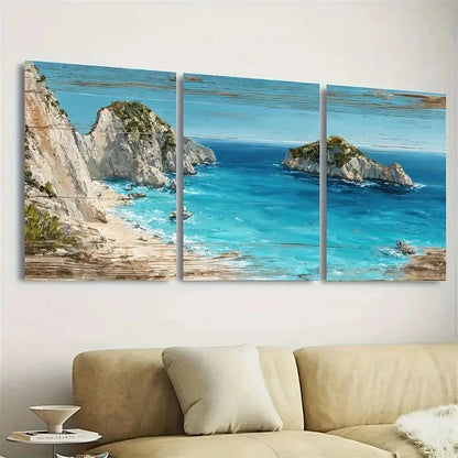 3pcs Zakynthos Zante, Beach Wall Art Set Canvas Framed 60x90cm - High Quality Print 100% Australian Made Wall Canvas Ready to Hang