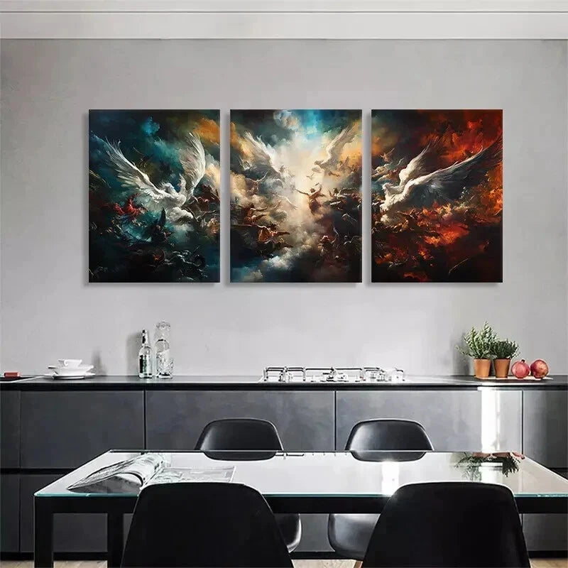 3pcs Epic Battle of Angels and Demon Perfect Wall Art Set Canvas Framed 50x70cm - High Quality Print 100% Australian Made Wall Canvas Ready to Hang