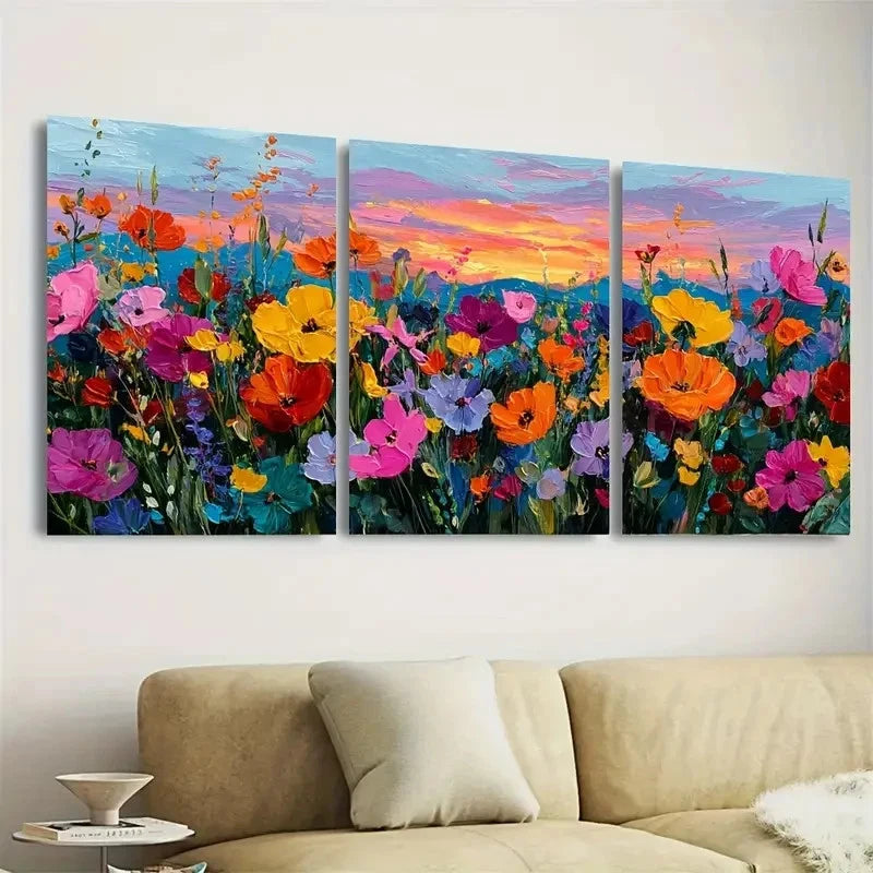 3pcs Vibrant Wildflower Floral Decor Wall Art Set Canvas Framed 40x60cm - High Quality Print 100% Australian Made Wall Canvas Ready to Hang - Bella Home Decor