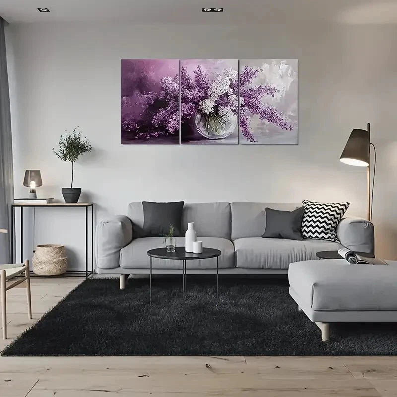 3pcs Abstract Purple Flower Modern Metal Print Ready to Hang Art - Bella Home Decor