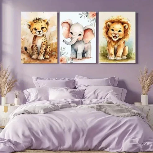 3pcs Youngsters Animal Canvas Wall Art Canvas Unframed - High Quality Print 100% Australian Made Wall Canvas