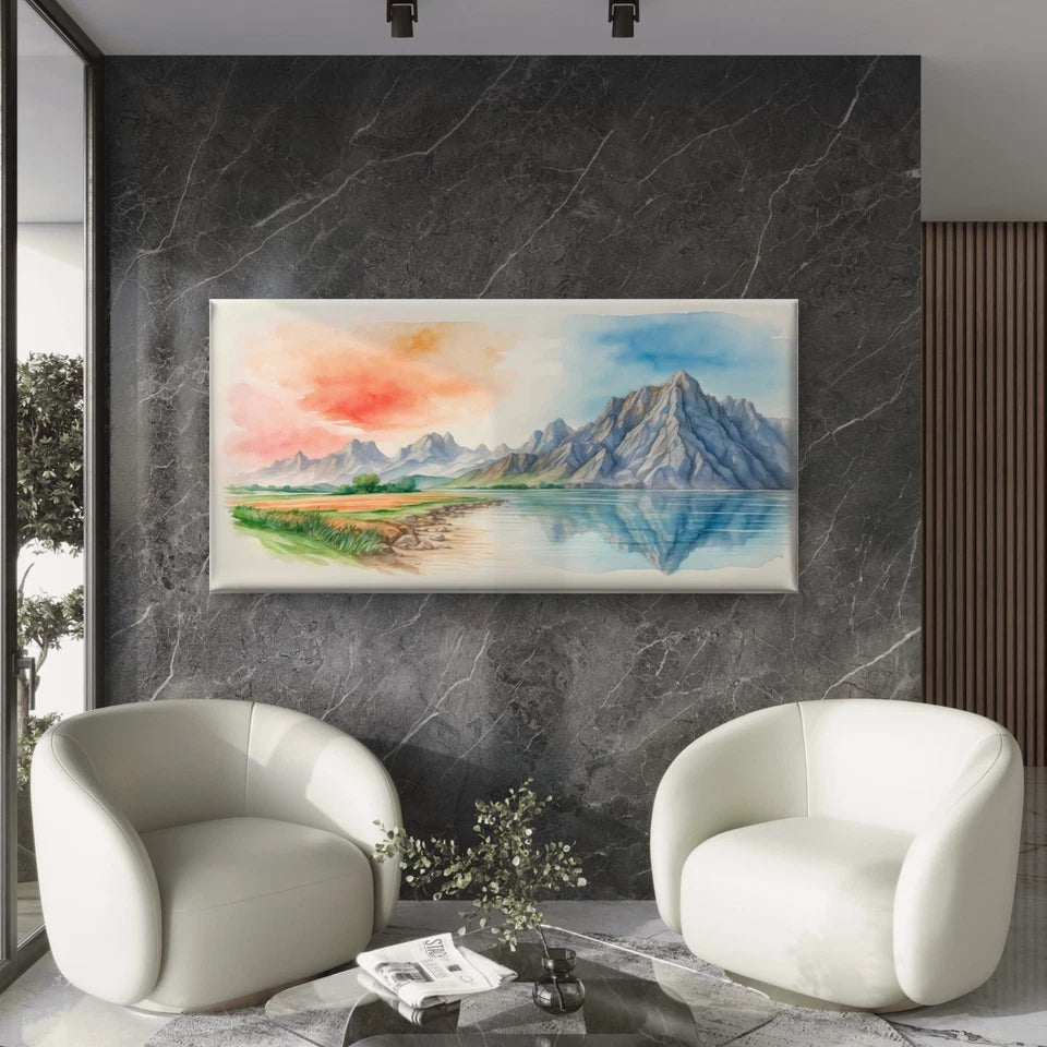 Watercolor Natural Landscapes Wall Art Canvas Office Home Room Framed 120x60cm