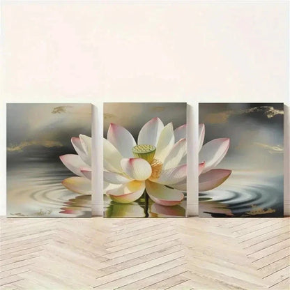 3pcs Serene for Lotus Flower & Watercolor  Wall Art Set Canvas Framed 60x90cm - High Quality Print 100% Australian Made Wall Canvas Ready to Hang - Bella Home Decor