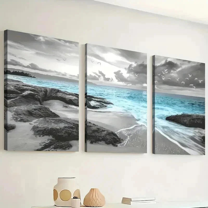 3pcs Ocean Beach Sea Reef Seagull Perfect Wall Art Set Canvas Framed 50x70cm - High Quality Print 100% Australian Made Wall Canvas Ready to Hang - Bella Home Decor