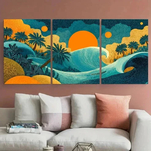 3pcs Retro Boho Sun Decor Inspired Wall Art Canvas Unframed – High Quality Print 100% Australian Made Wall Canvas