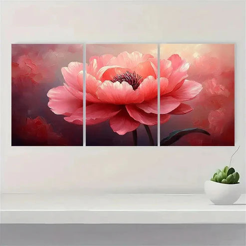 3pcs Red Pink Peonie Floral GH Wall Art Set Canvas Unframed - High Quality Print 100% Australian Made Wall Canvas - Bella Home Decor