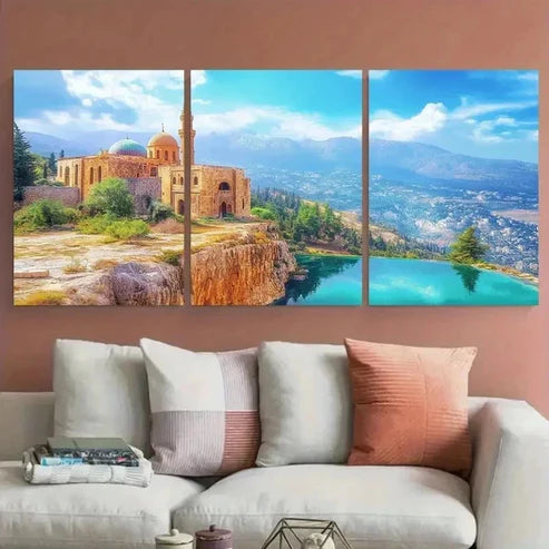3pcs Architecture & Arabic Landscape Wall Art Set Canvas Unframed - High Quality Print 100% Australian Made Wall Canvas - Bella Home Decor