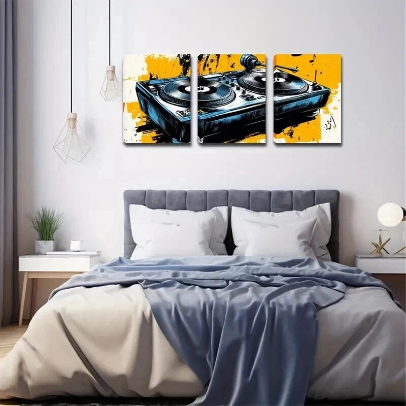 3pcs Vibrant Blue & Yellow Music-Themed Perfect Wall Art Set Canvas Framed 60x90cm - High Quality Print 100% Australian Made Wall Canvas Ready to Hang - Bella Home Decor